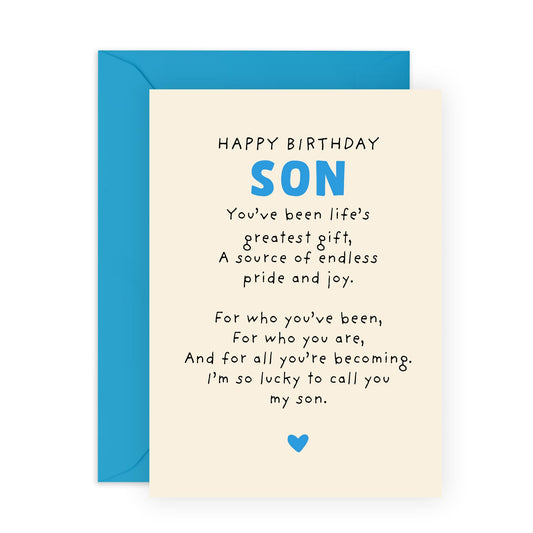 Happy Birthday Card for Son – Sentimental Greeting Card for Him, Men,Teenager, Adult, Boys– Heartfelt and Thoughtful Message from Mum and Dad - Comes with Fun Stickers