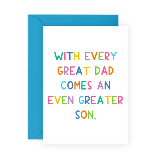 Funny Card - 'GREAT DAD GREAT SON' - For Dads, Daddy's, Pops, Fathers - Perfect for Celebrating Your Strong Bond - Ideal for Any Occasion or Just Because - Comes with Stickers by Central 23