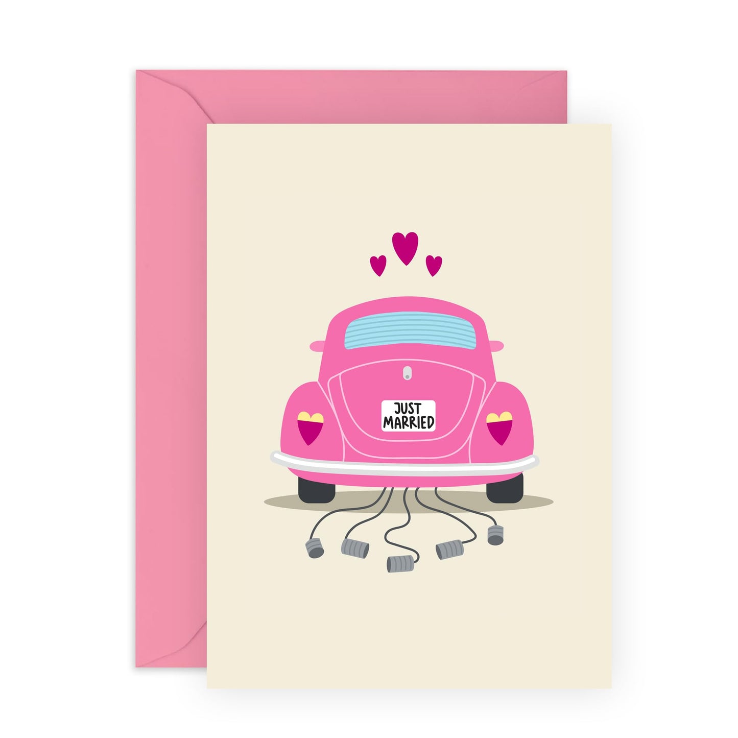 Wedding Card - 'JUST MARRIED PINK CAR' - Perfect for Celebrating New Beginnings - Ideal for Her, Friends, Family, and Newlyweds - A Fun Way to Wish Them Happiness - Comes With Stickers By Central 23