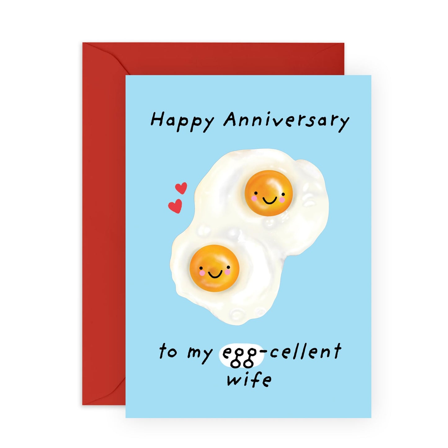 Cute and Fun Anniversary Card For Her- 'Egg-celent Wife' - Gifts for Babe, Spouse, Darling, Hun, Other Half, Partner - Sweet Message for Women - Comes with Fun Stickers