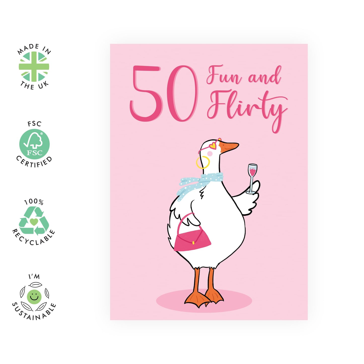 50th Birthday Card For Women - 50 Fun And Flirty Goose - Animal Birthday Card - Wife Mum - Sister - Happy Fiftieth Birthday Greeting Card Female Friends - Comes With Fun Stickers - By Central 23