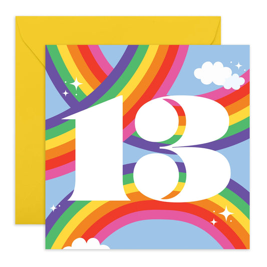 13th Birthday Card For Boys Girls - Rainbow Sky 13 - Happy Thirteenth Birthday Card For Teens - Rainbow - Gift For Son Daughter - Bday Cards For Nephew Niece - Comes With Fun Stickers - By Central 23