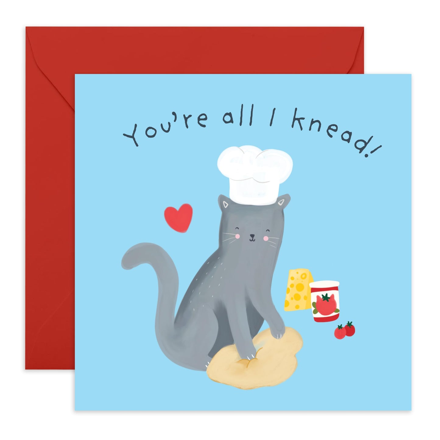 Cat Birthday Card - You're All I Knead Chef Cat - Cute Anniversary Cards For Husband Wife Boyfriend Girlfriend - Love Gifts For Him - Valentine Cards For Her - Comes With Stickers - By Central 23