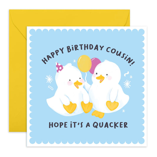 Cousin Birthday Card - Have A Quacker Cousin - Pretty Animal Greeting Cards For Her - Animal - Gifts For Women - Animal Birthday Card - Comes With Fun Stickers - By Central 23