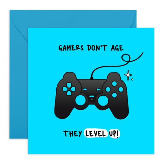 Greeting Card - 'GAMER - DON’T AGE THEY LEVEL UP' - Perfect for Adding a Fun and Playful Touch to Birthday Celebrations - Ideal for Him, Her Friends Family Gamers - Comes With Stickers By Central 23