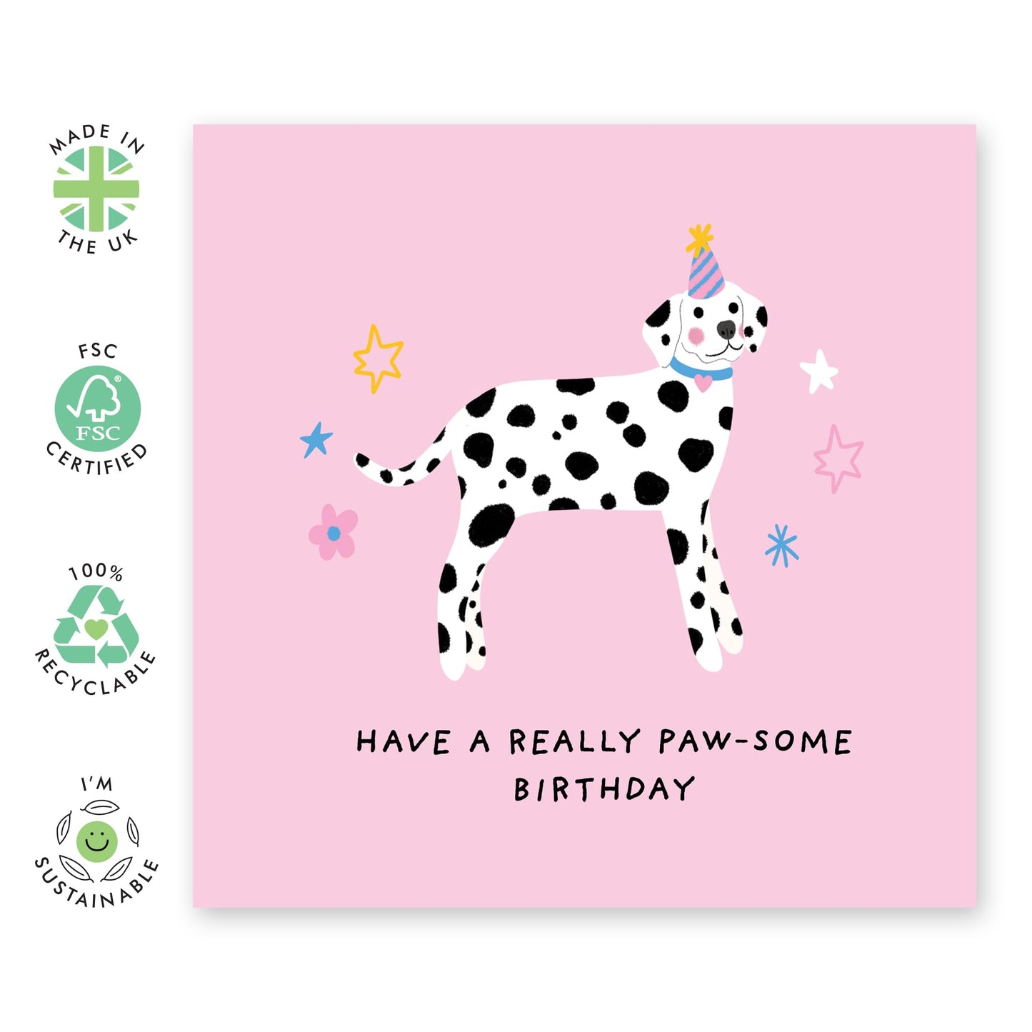 Cute Dalmatian Birthday Card for Her - 'Really Pawsome Birthday' - Gifts for Besties, Friends, BFF, Auntie, Girlfriend, Wife, Coworker, Colleagues, Sister, Ladies - Fur Mum - Comes with Fun Stickers