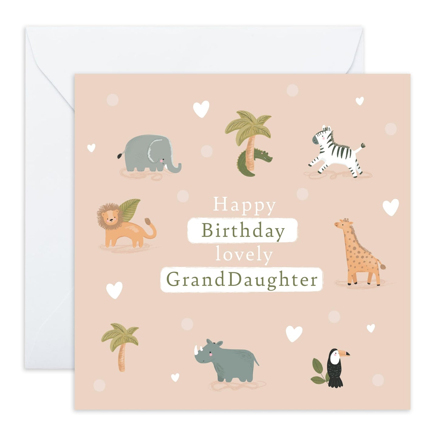 Birthday Card with Cute Safari Animals - 'Safari HB Granddaughter' - Gifts for Girls, Toddlers, Grandkids, Grandparents, Family - Animals - Comes with Fun Stickers
