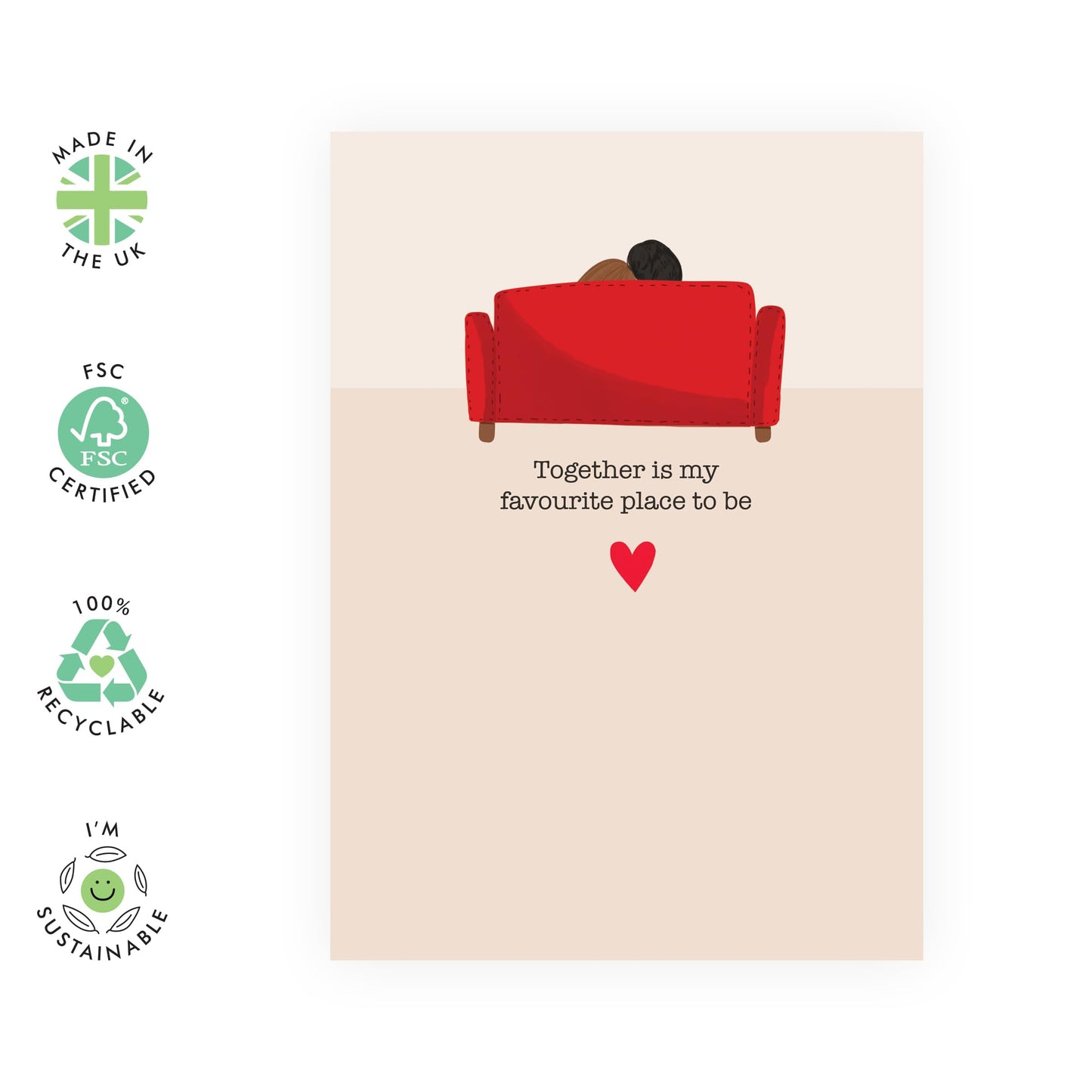 Anniversary Card For Her Him Men Women - Together Is My Favourite Place - Romantic Card For Partner Boyfriend Girlfriend - Valentines Day Cards For Husband Wife - Comes With Stickers By Central 23