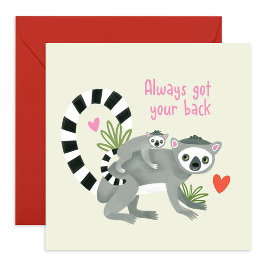 Greeting Cards For Mum Dad - Always Got Your Back Lemur - Mothers Day Cards For Mum Aunt Nan - Fathers Day Cards For Dad Uncle - From Son Daughter - Comes With Stickers By Central 23
