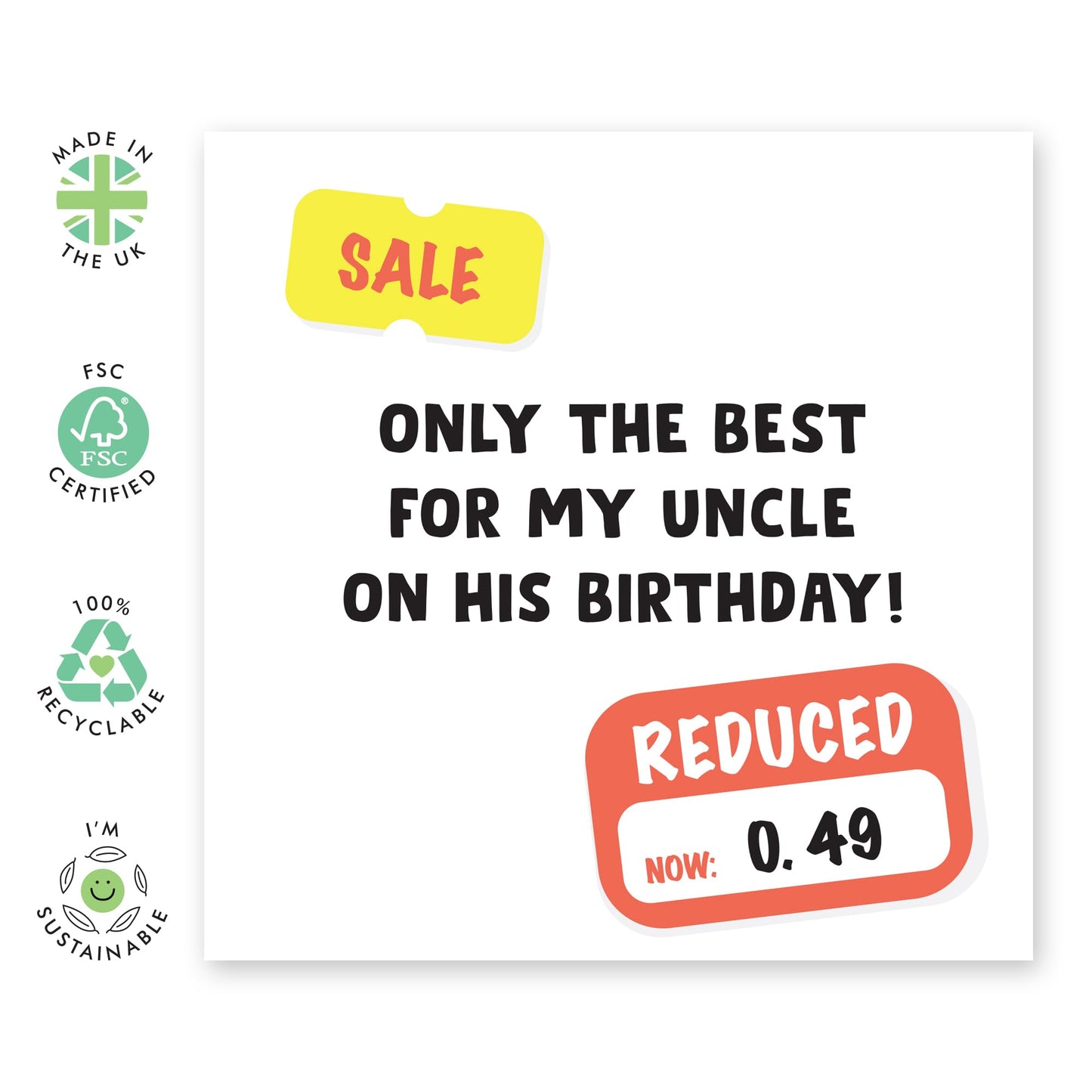 Birthday Card - 'Sale Uncle' - For Your Uncle - Funny and Unique Design - Perfect for Celebrating Uncle's Birthday with Humor - Ideal for His Special Day - Comes with Fun Stickers by Central 23