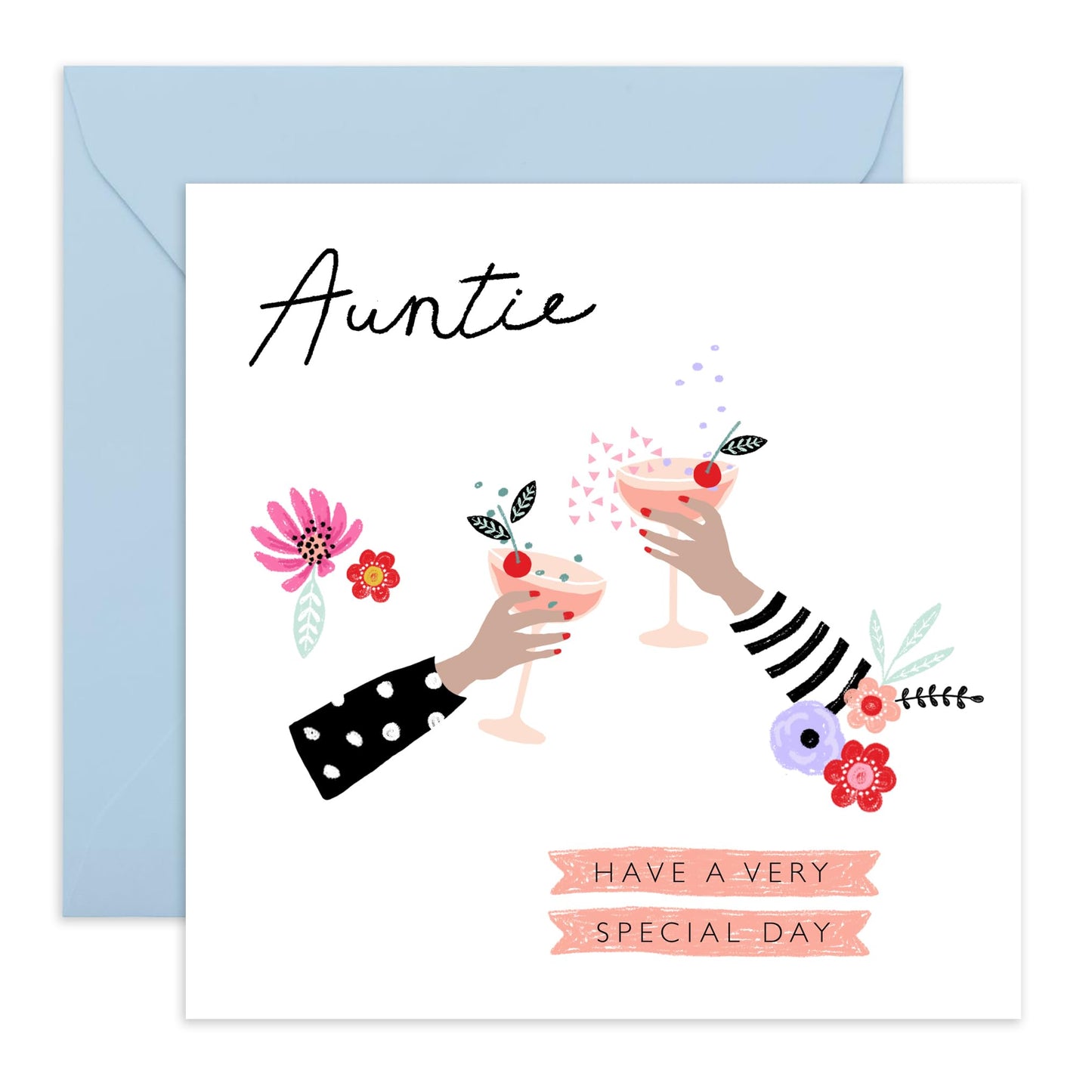 Auntie Birthday Card For Her Women Female - Cheers To You - Elegant Thank You Congratulations Celebration - Mother's Day Card For Aunty - Comes With Fun Stickers By Central 23