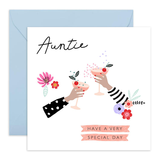 Auntie Birthday Card For Her Women Female - Cheers To You - Elegant Thank You Congratulations Celebration - Mother's Day Card For Aunty - Comes With Fun Stickers By Central 23