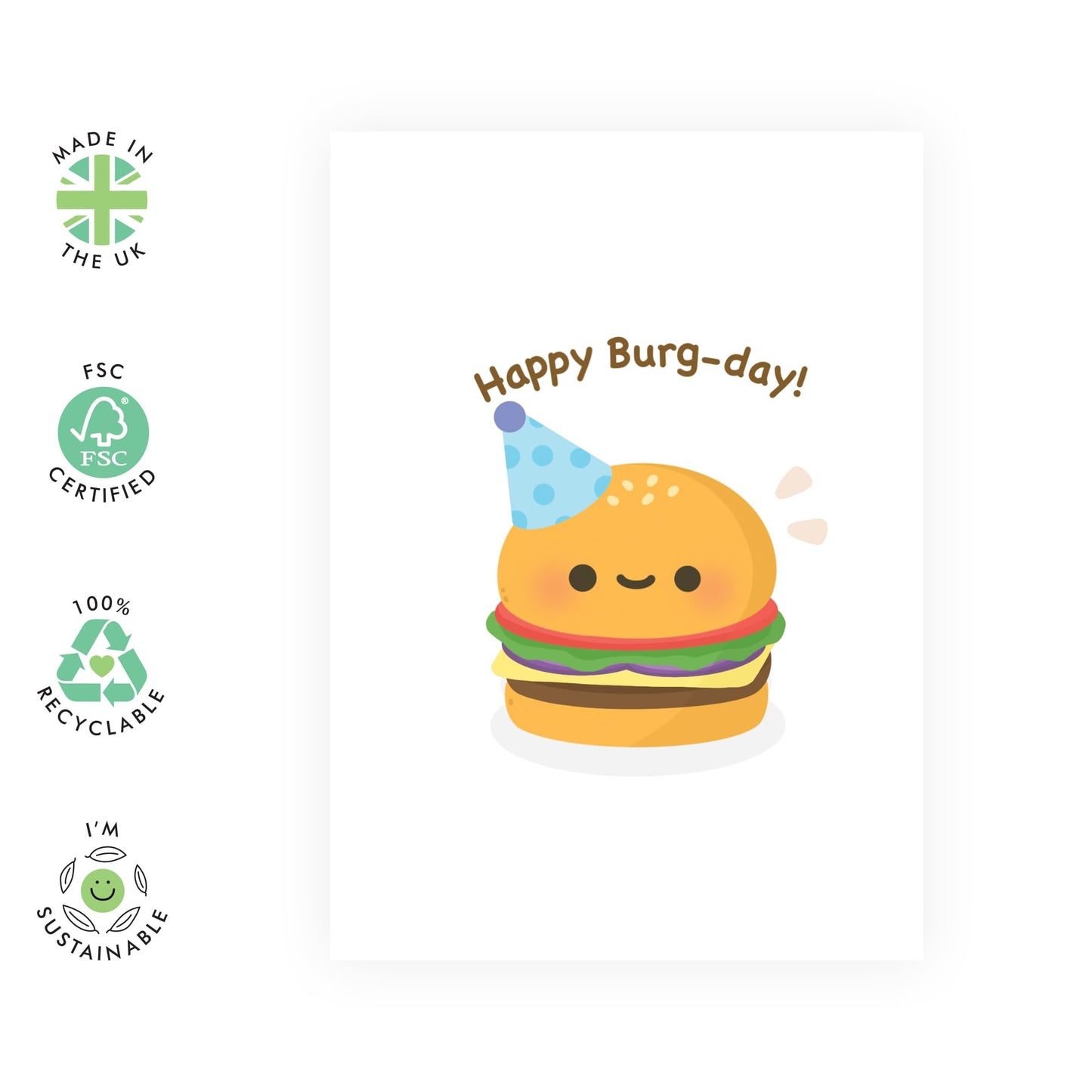Funny Birthday Cards For Men Women - Happy Burg-day - Burger Pun - Humorous Birthday Card For Son Daughter Mum Dad - Gifts For Him Her - Comes With Stickers - By Central 23