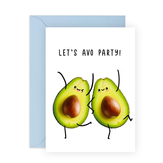 Greetings Cards Men Women - Let's Avo Party - Funny All Occasion For Mum Dad - Wife Husband Birthday Card Brother Sister - Best Friend - Comes With Fun Stickers - By Central 23