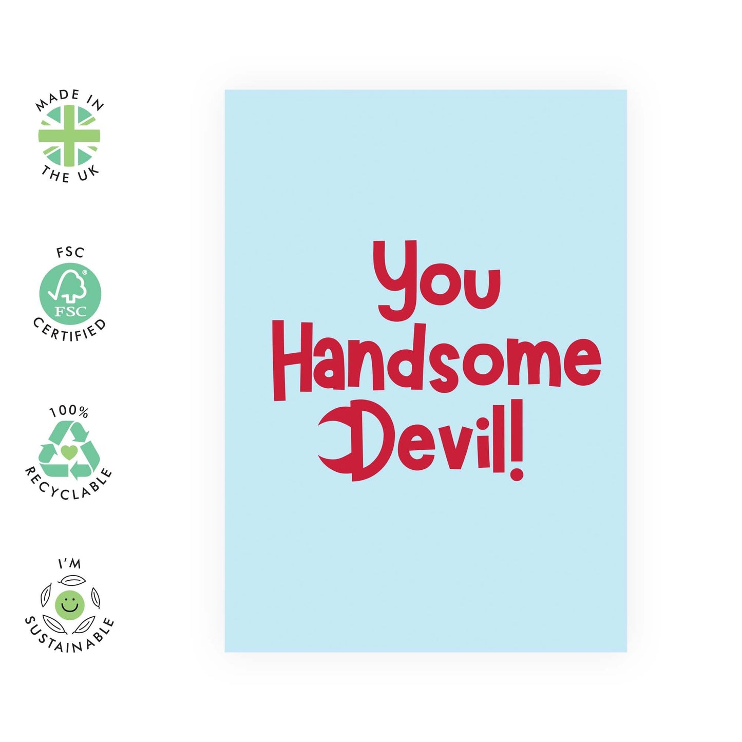 Playful Greeting Card - 'HANDSOME DEVIL' - Perfect for Celebrating Special Muments with a Fun Twist - Ideal for Friends and Loved Ones Who Appreciate a Compliment - Comes With Stickers By Central 23