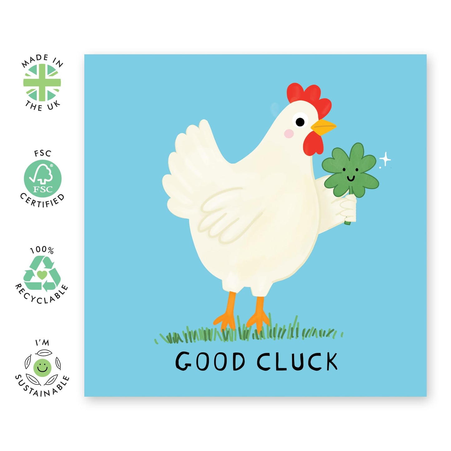 Good Luck Card Funny - Good Cluck- Best Of Luck, Break A Leg, You Can Do It Greeting Cards For Son Daughter Friends - Driving Test, Exam, Competition Gifts - Comes With Stickers By Central 23