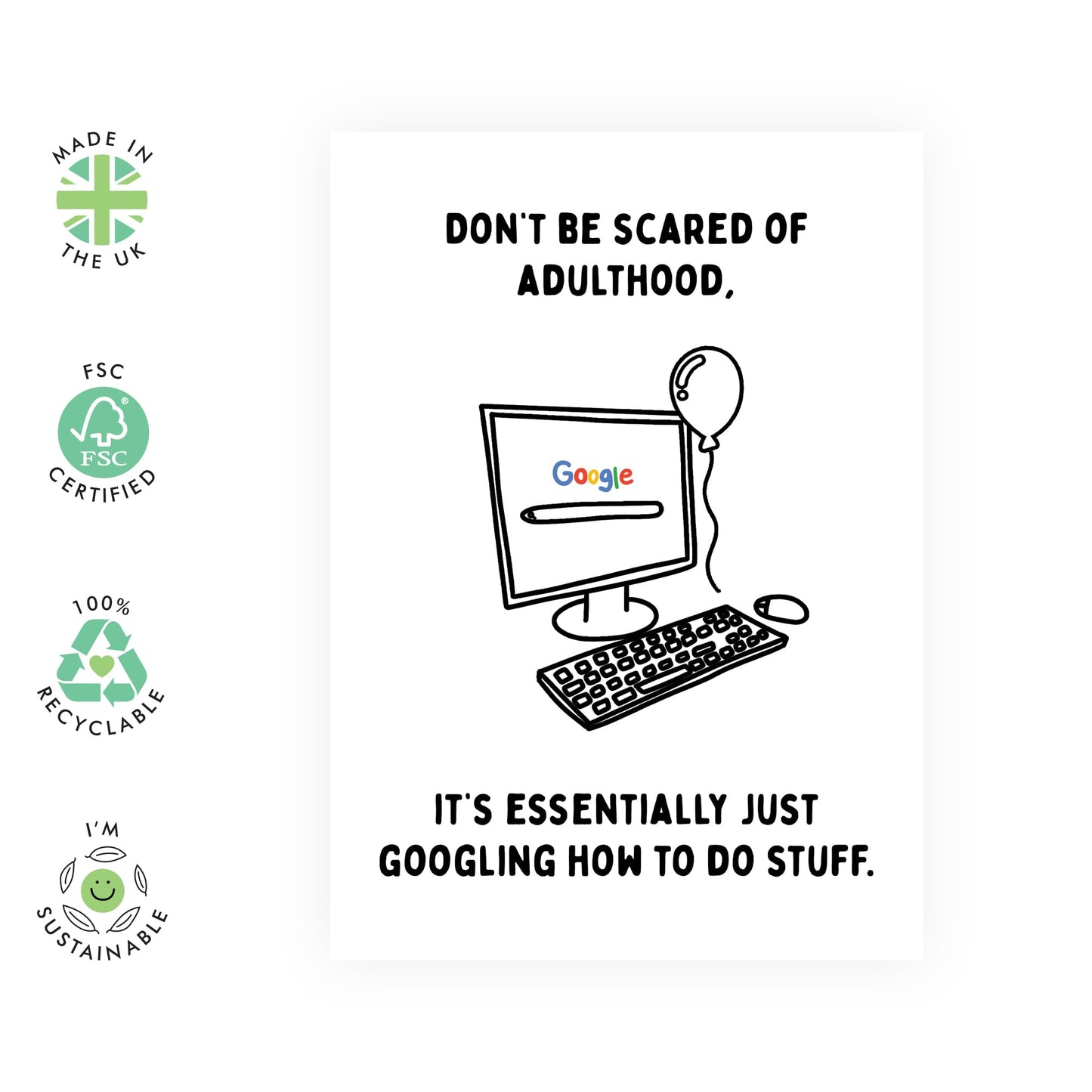 Son Birthday Card Adult - Don't Be Scared Of Adulthood - Daughter Birthday Cards - 18th 21st Birthday Cards For Her Him - Granddaughter Grandson - Comes With Stickers - By Central 23