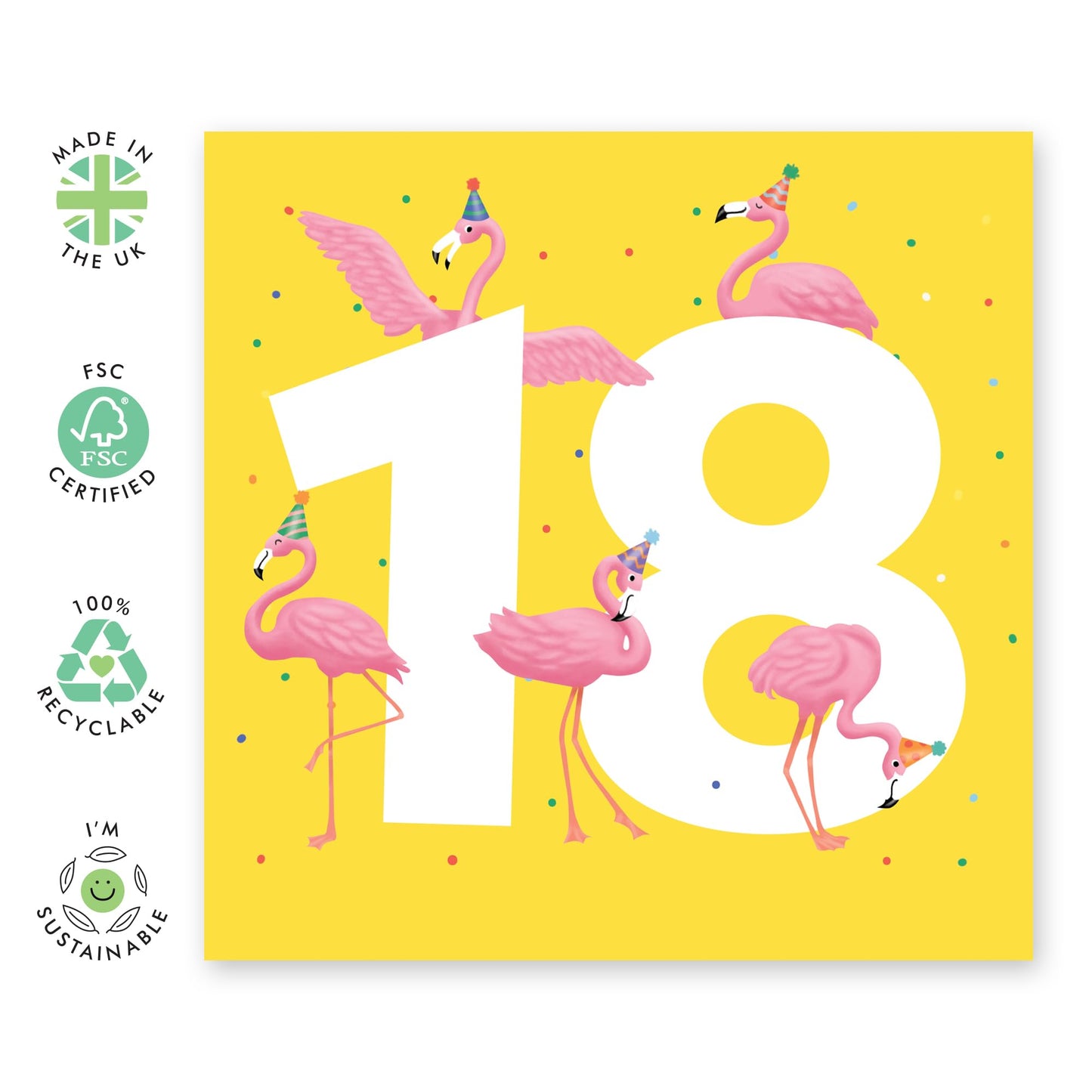 18th Birthday Card - Flamingo Age 18 - Happy Eighteenth Birthday Cards - 18 Year Old Gifts For Best Friend Women Him Her - From Mum Dad - Comes With Fun Stickers - By Central 23
