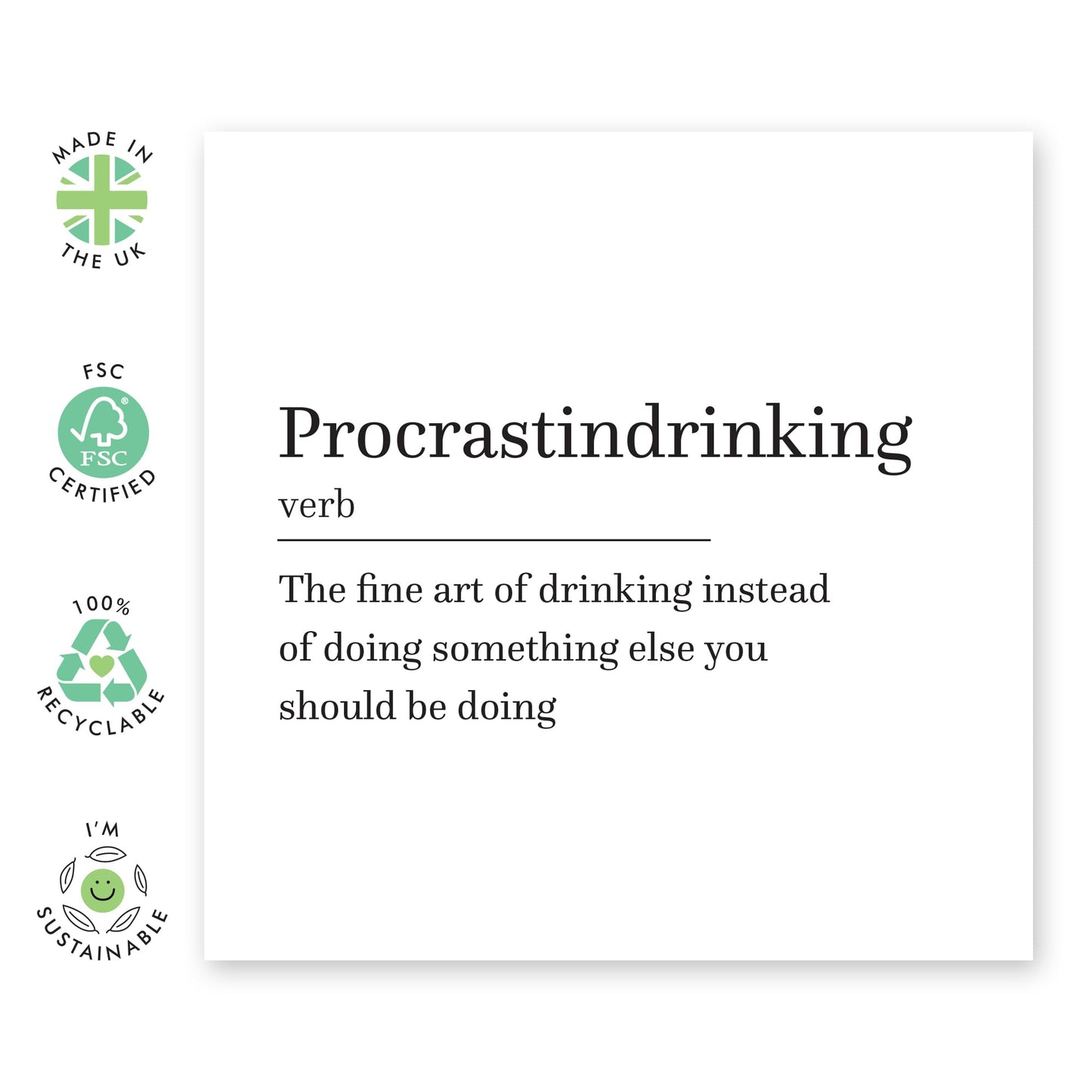 Hilarious Greeting Card on Drinking - 'Procrastindrinking' - Gift for Friends, BFFs, Dad, Buddies, Mates, Colleagues, Coworker, Bruv, Bro, Besties - Definition - Comes with Fun Stickers