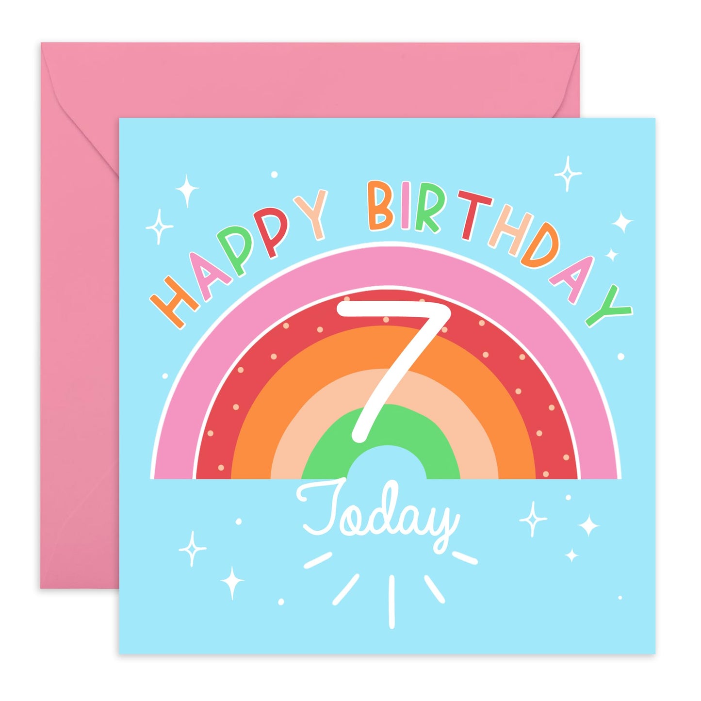 7th Birthday Cards For Girls - Happy Birthday Card For Daughter Age Seven - Rainbow Gifts For Her Seven Year Old - Granddaughter Birthday Cards - Comes With Fun Stickers By Central 23