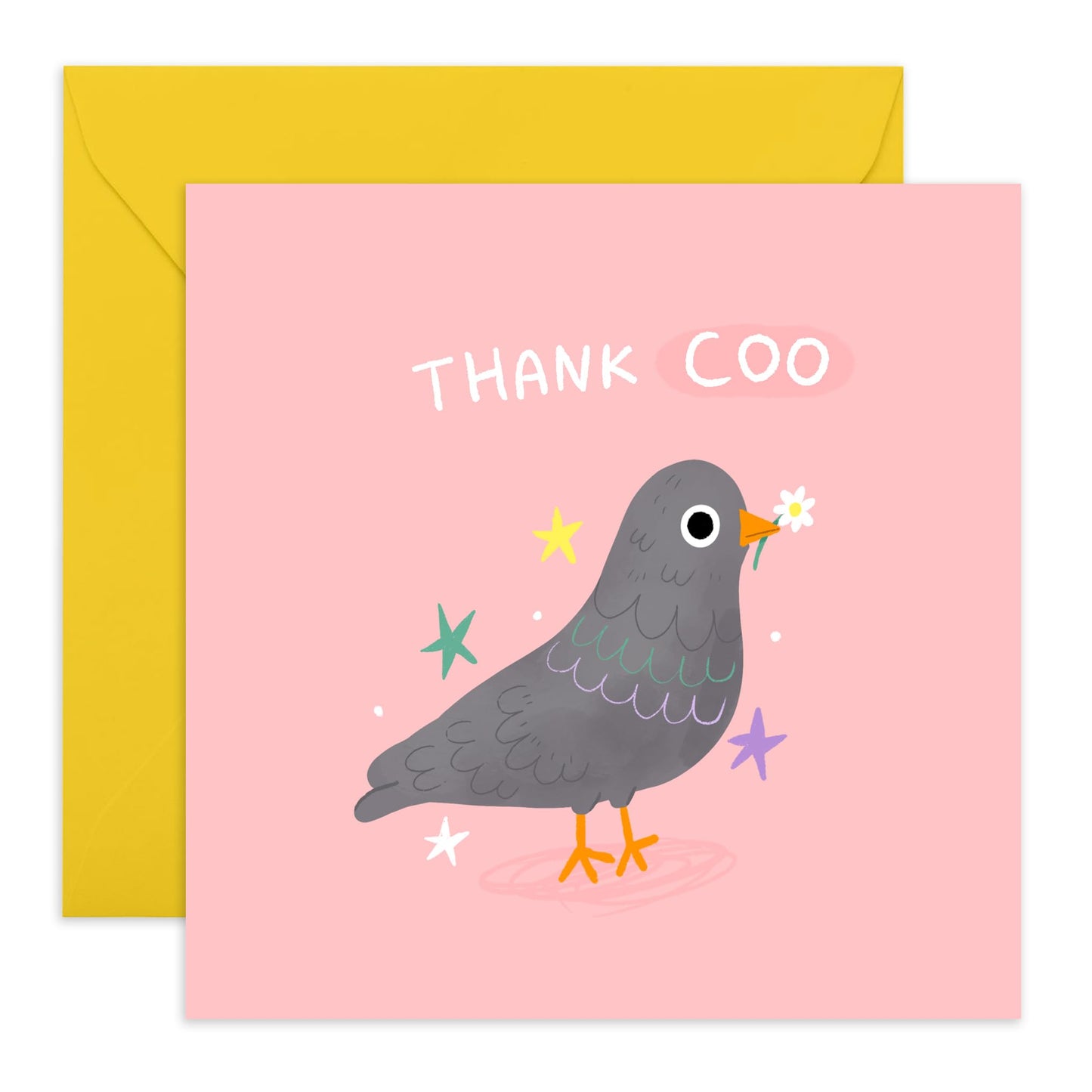 Adorable Bird Thank You Card - 'Thank Coo' - Gifts for Best Friends, Her, Girlfriend, Bestie, Colleagues, Co-workers, Cousin, Sister, Brother - Flowers and Gratitude - Comes with Fun Stickers