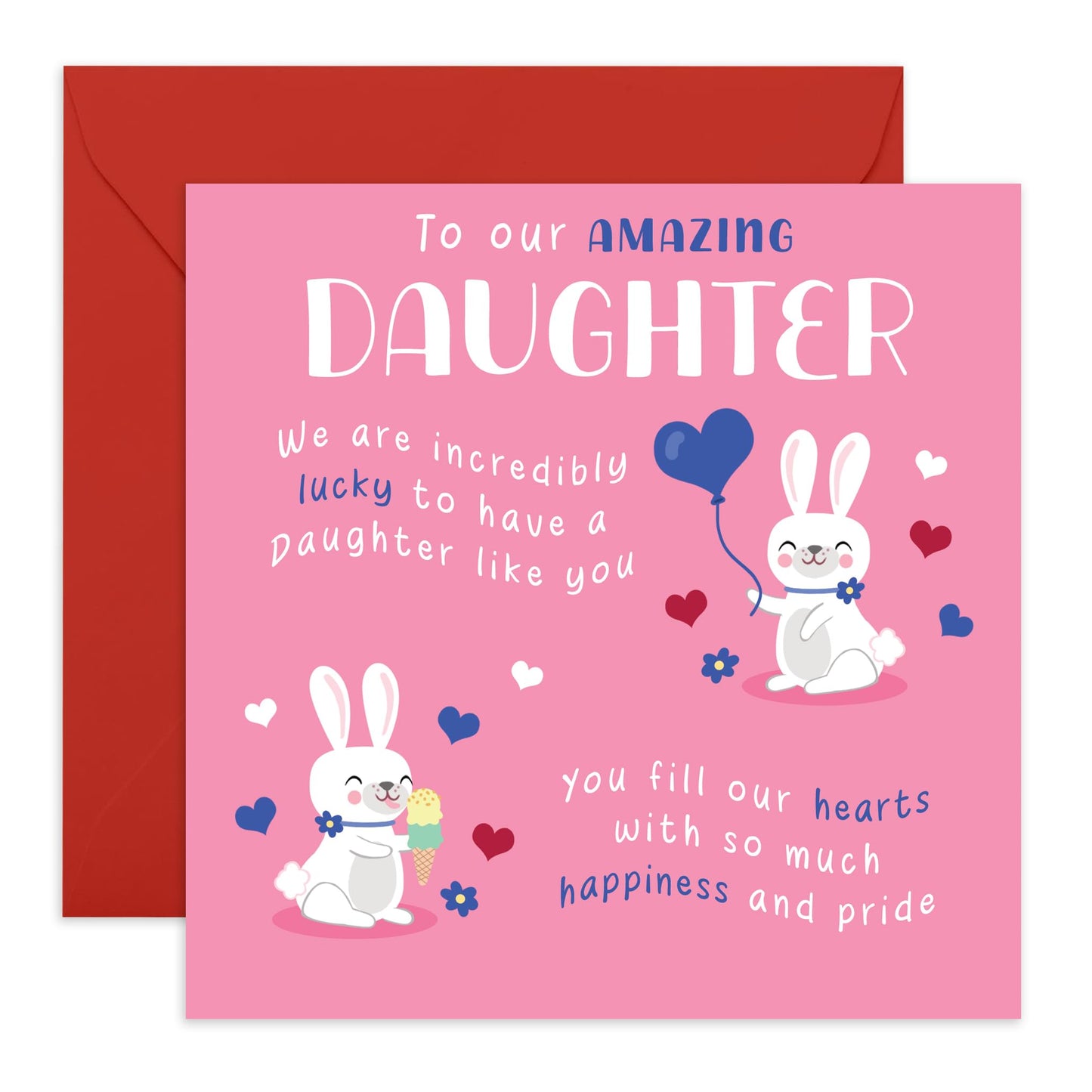 Daughter Birthday Cards - Amazing Daughter Bunny - Sweet Birthday Card For Girls From Mum Or Dad - Kids Birthday Card - Step Daughter - Comes With Stickers - By Central 23