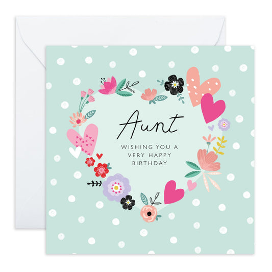 Birthday Card For Aunt - Aunt Floral Heart Arrangement - Heartfelt Gifts Women Female Tia - Happy Birthday Aunty Greeting Card - Gift From Niece Nephew - Comes With Fun Stickers - By Central 23