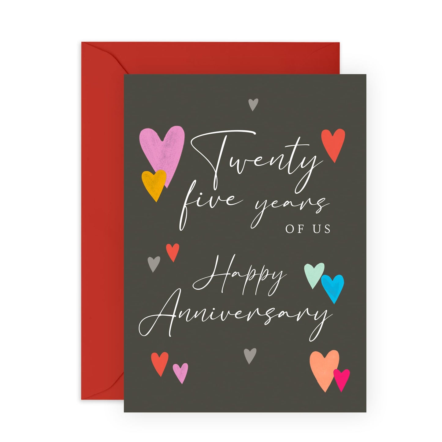 25th Wedding Anniversary Card - 'Twenty Five Years Of Us Text' - Gifts for Wife, Husband, Spouse, Honey, Lovebug, Darling - Silver Jubilee Celebration- Comes with Fun Stickers
