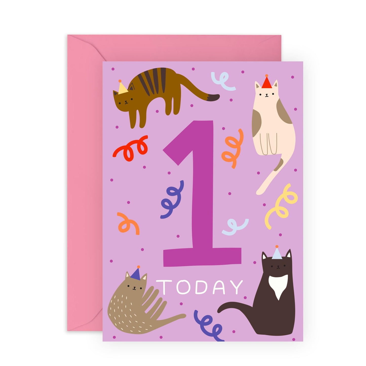 Birthday Cards For Daughter - Childrens Cats Age 1 - Happy 1st Birthday Card Niece - Cousin Cats Birthday Card - One Year Old Girl Birthday Card Toddlers - Comes With Stickers By Central 23