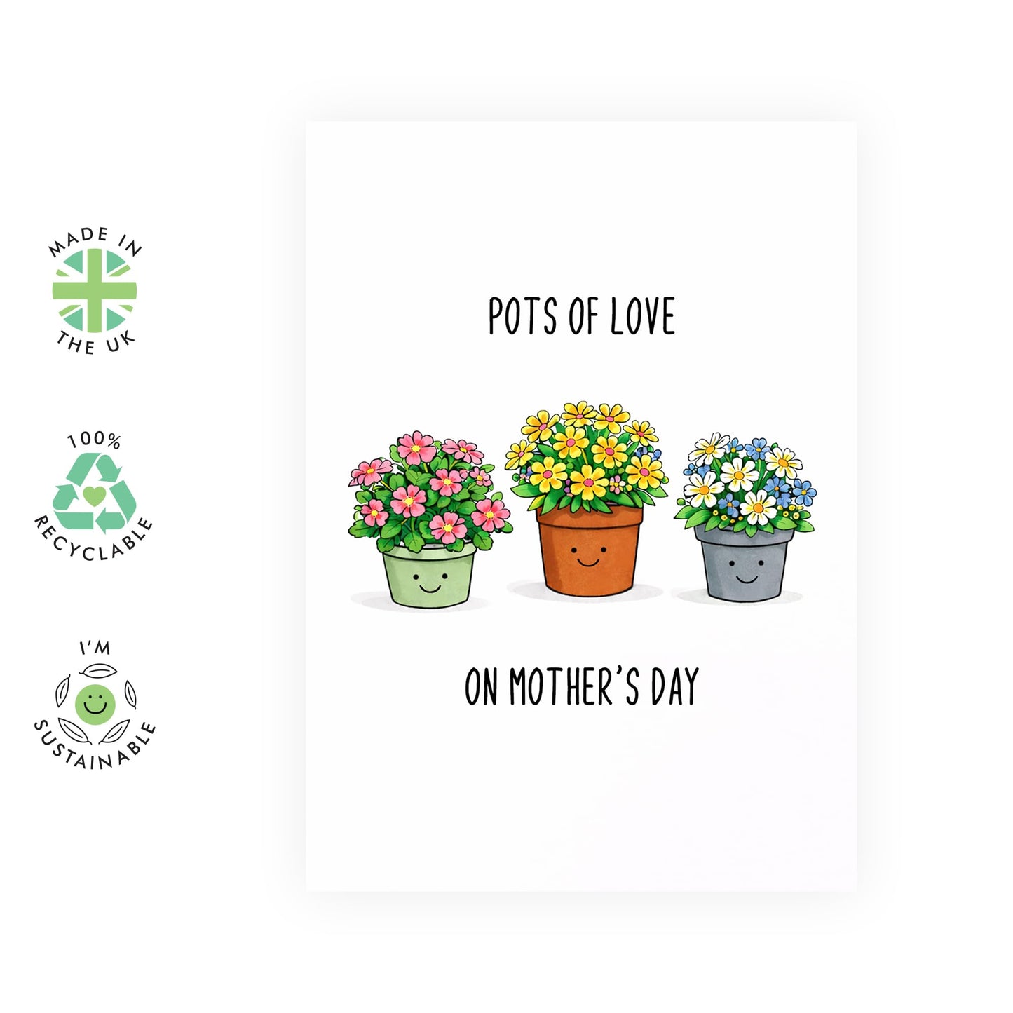 Plant Lover's Mother’s Day Card – Pots Of Love Floral - Greeting for Mum Mama Mummy Wife Grandma Aunt Sister Her Women From Son Daughter Family – Gardening Hobby -Comes with Stickers