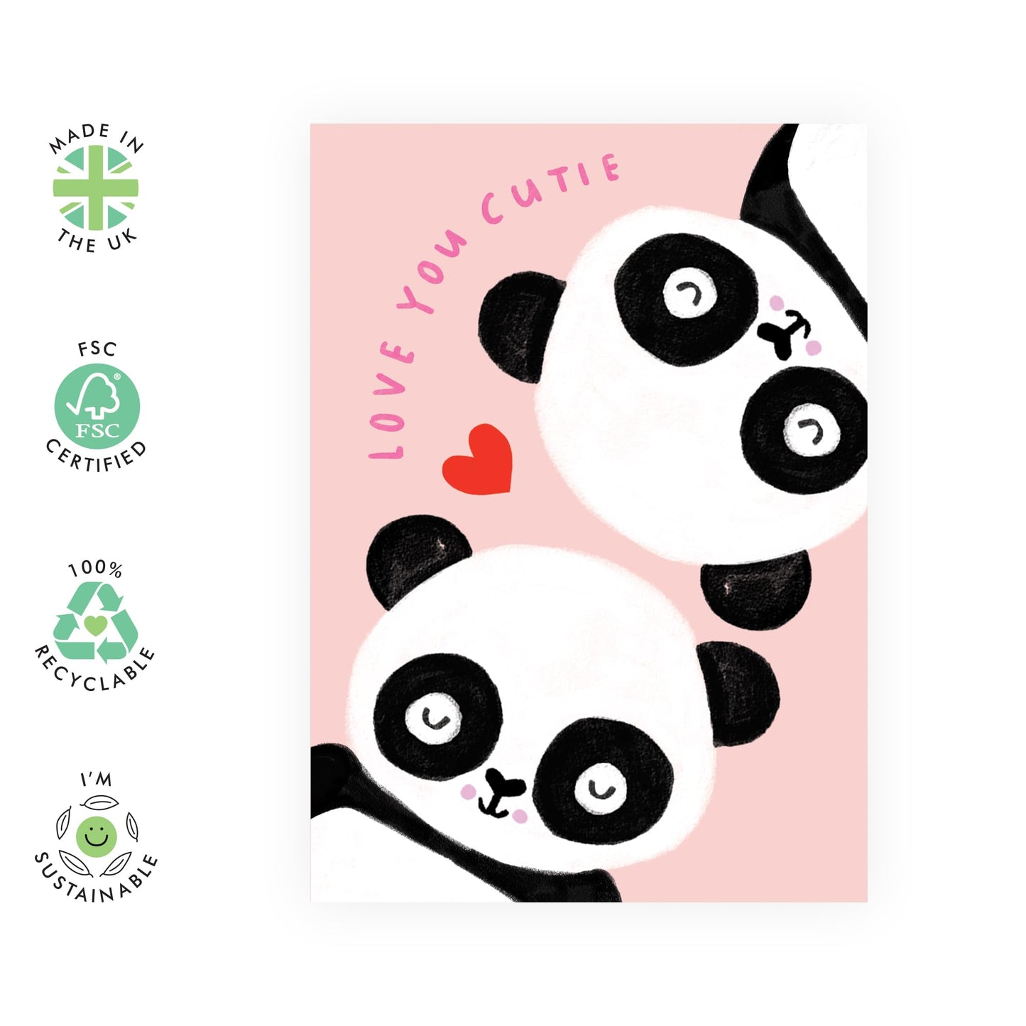 Cute Pandas Anniversary Card - 'Love Panda Cutie' - Valentines Gifts for Wife, Husband, Girlfriend, Boyfriend, Partners, Couples - Heart Together - Comes with Fun Stickers