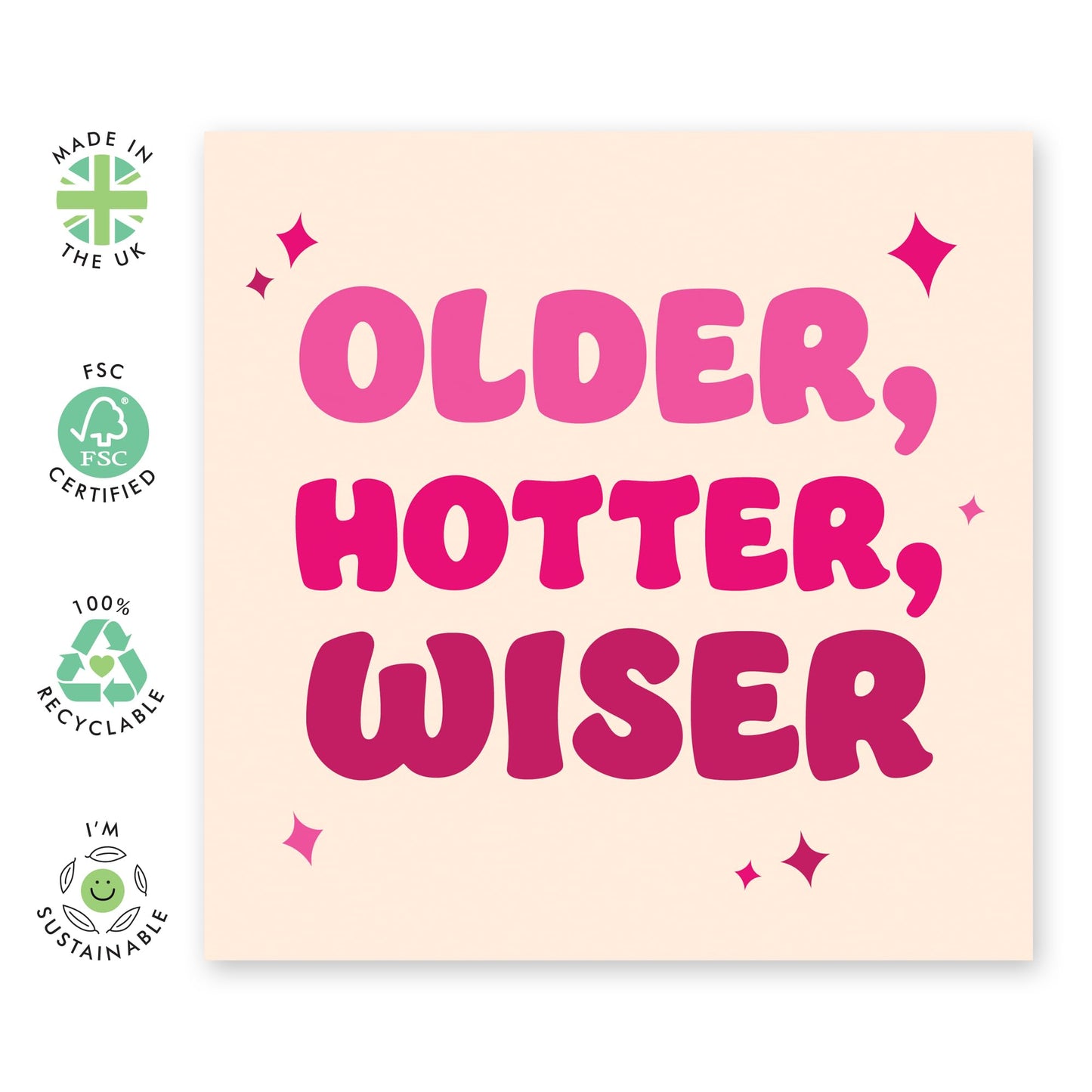 Greeting Card for Friends or Family - Older Hotter Wiser – Gifts for Bestie, BFF, Best Friend, Sister, Auntie, Mum, Wife, Colleagues - Age is just a number - Comes with Stickers