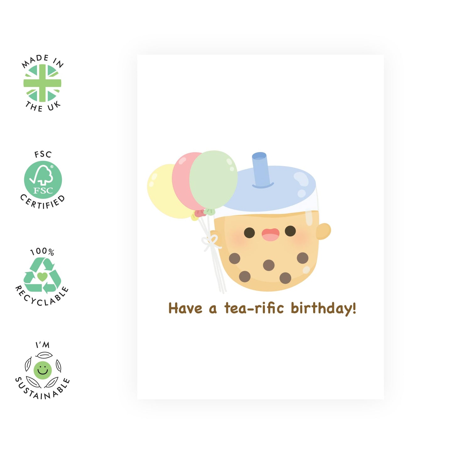 Birthday Cards For Kids - Have A Tea-rific Birthday - Bubble Tea Pun - Cute Birthday Card For Women Girls Female - Greeting Card Gifts For Her - Comes With Stickers - By Central 23