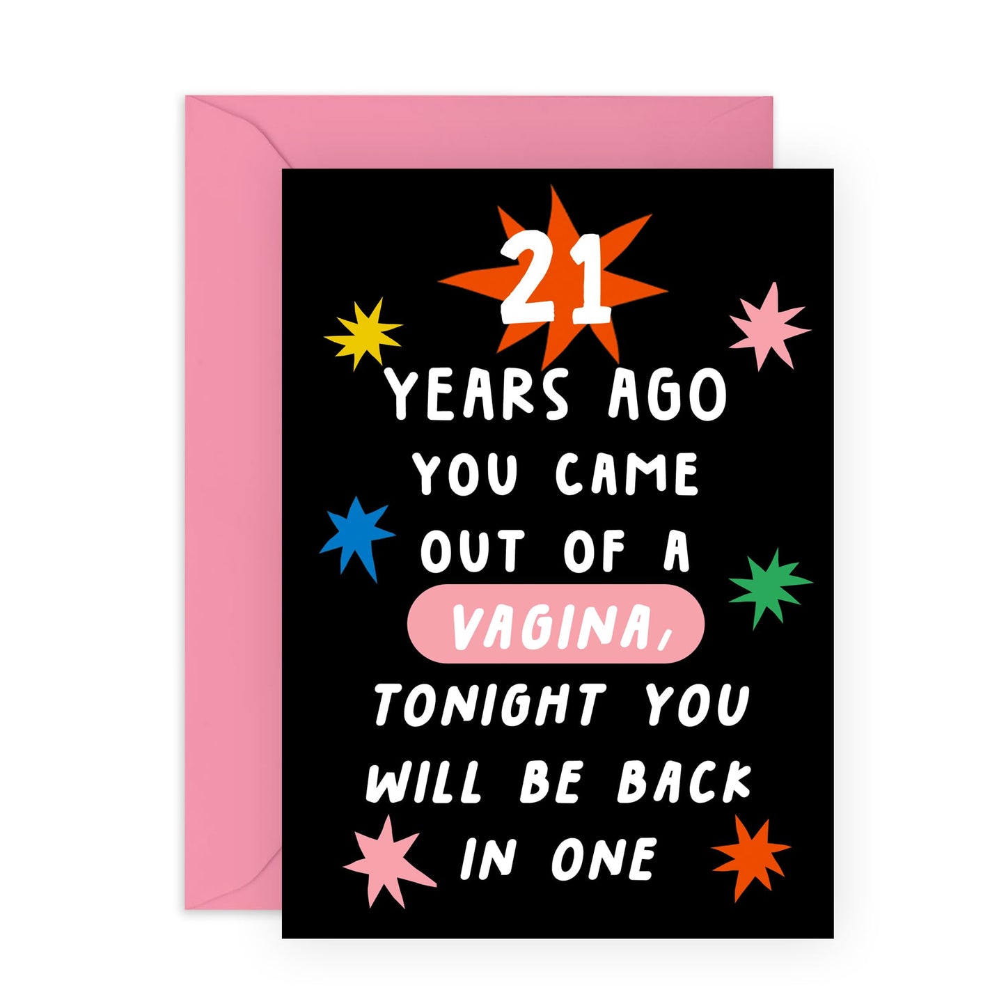 21th Birthday Card - 21 Years Ago Out Of A Vagina Stars - Birthday Cards Son Daughter - Kids Birthday Greeting Cards - Brother Sister Birthday Cards - Niece Nephew - Comes With Stickers - By Central 2