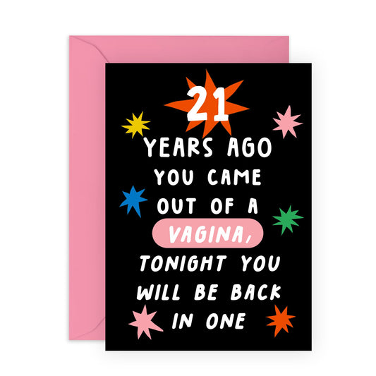 21th Birthday Card - 21 Years Ago Out Of A Vagina Stars - Birthday Cards Son Daughter - Kids Birthday Greeting Cards - Brother Sister Birthday Cards - Niece Nephew - Comes With Stickers - By Central 2
