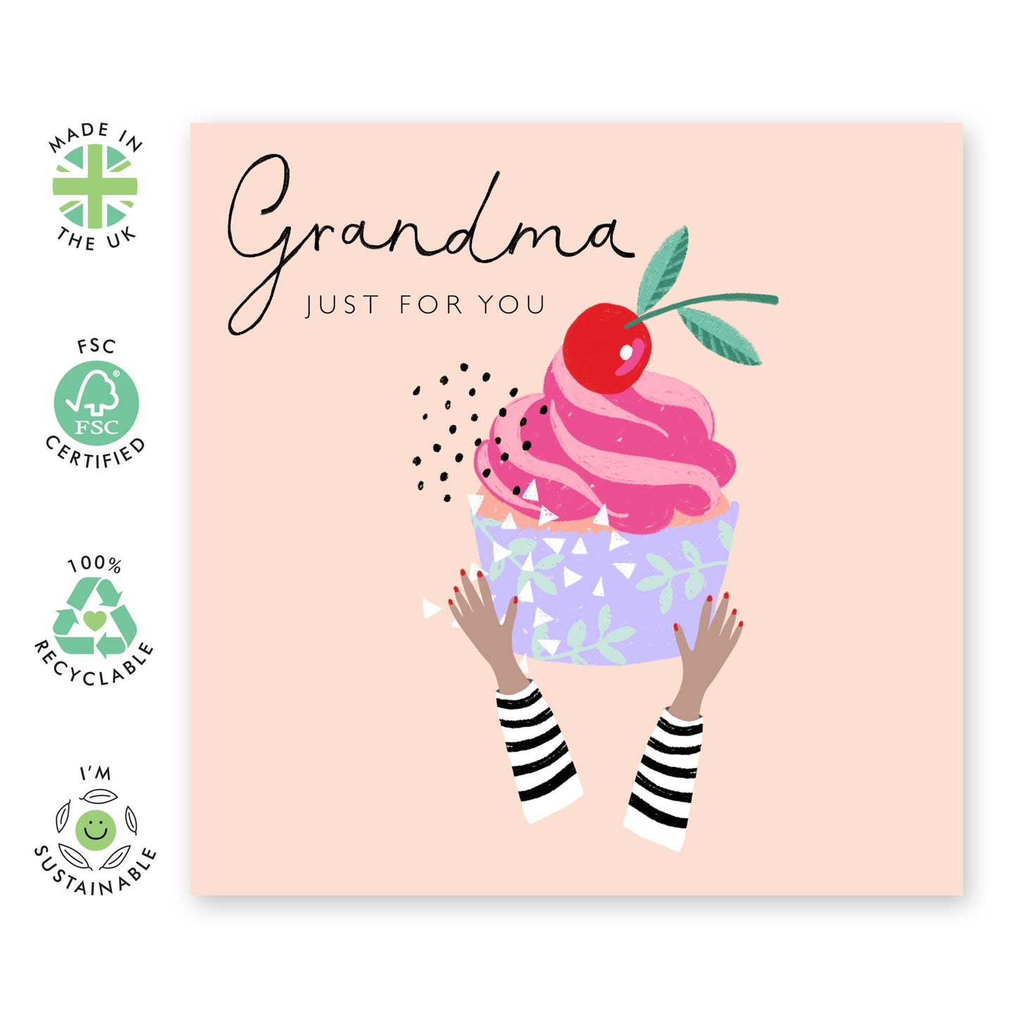 Birthday Card For Grandma - Just For You - Sweet Greeting Cards For Grandmother - Bday Cupcake - Nana Birthday Card For Her - Grandma Gifts - Comes With Stickers By Central 23