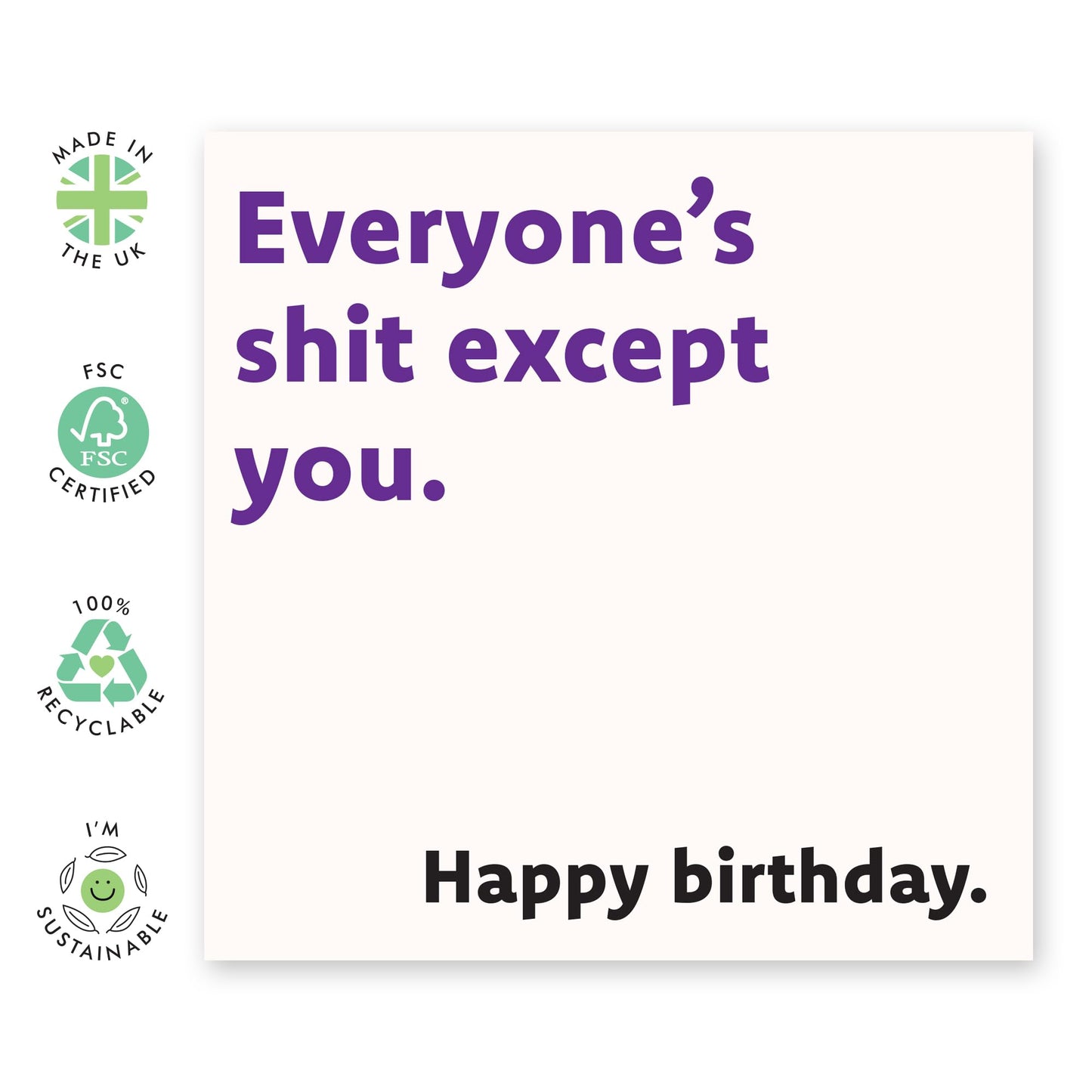 Happy Birthday Card - 'Everyone's Sh*t Except You' - Gifts for Co-worker, Colleagues, Friends, Bruv, Brother, Cousin, BFF- For The Guys - Comes with Fun Stickers