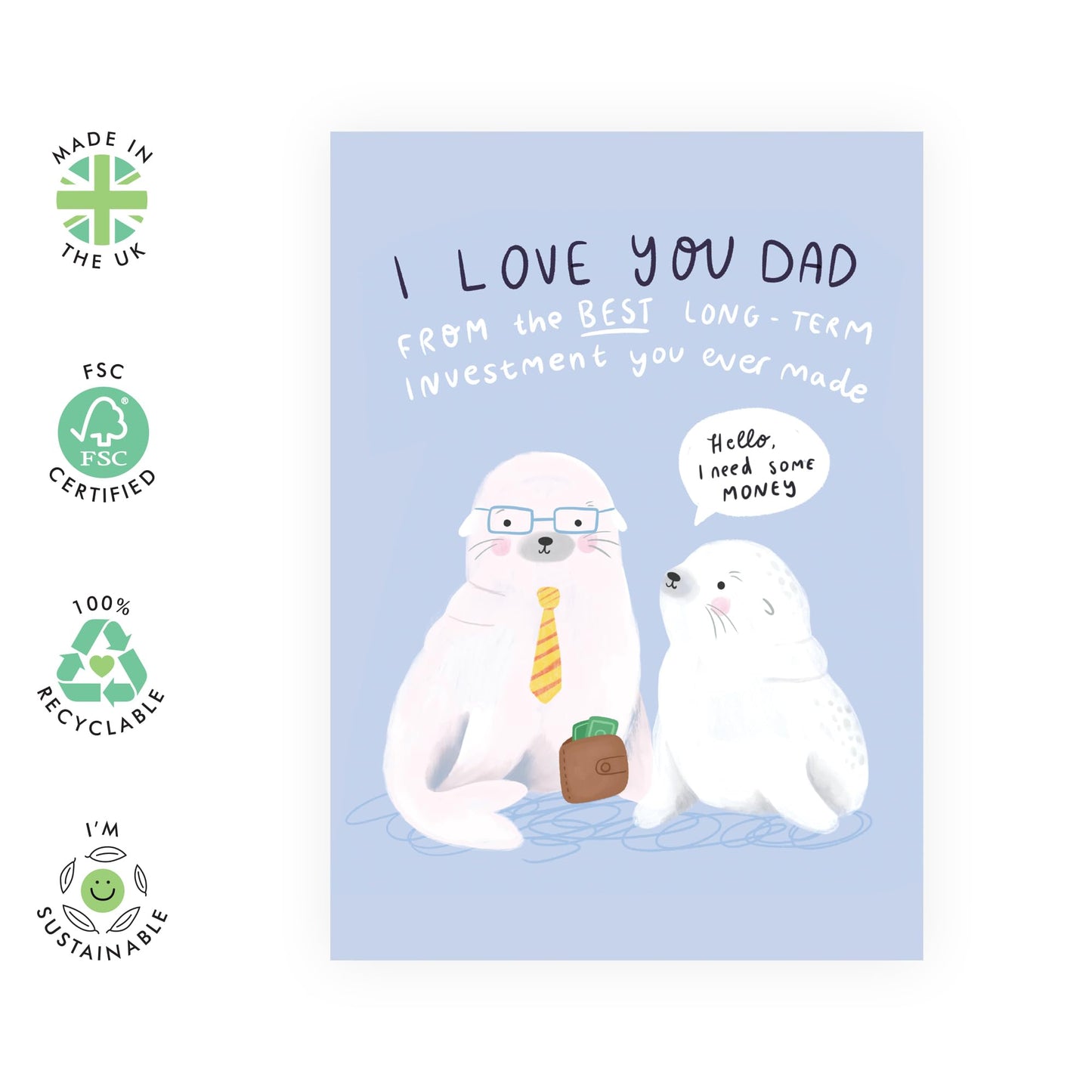 Dad Birthday Card - Best Long Term Investment Seal - Funny Birthday Cards For Men - Father’s Day Card For Daddy Papa Father - Comes With Stickers And Envelope - By Central 23