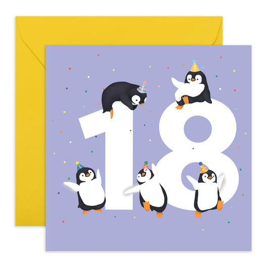 18th Birthday Card For Girls Boys - Penguin Age 18 - Happy Eighteenth Birthday Cards - 18 Year Old Gifts For Best Friend Men Women Him Her - From Mum Dad - Comes With Fun Stickers - By Central 23