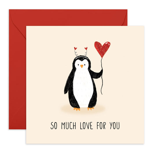 Greeting Card - PENGUIN SO MUCH LOVE - Perfect for Sharing Warm & Cuddly Affection - Ideal for Adding a Touch of Adorable Charm & Heartfelt Emotion to Any Occasion - Comes With Stickers By Central 23