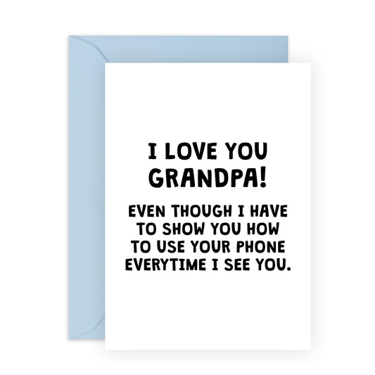 Grandpa Birthday Cards - How To Use Your Phone - Father's Day Card - Funny Birthday Cards For Men 50th 60th 70th - Comes With Stickers And Envelope - By Central 23