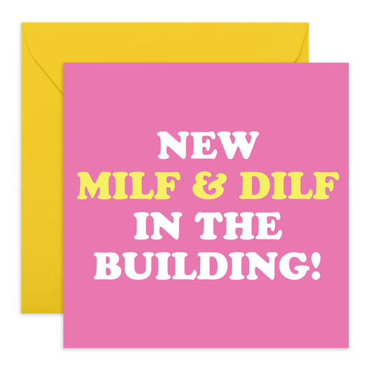 New Baby Card - Baby Shower Cards - New MILF & DILF In The Building - Pregnancy Congratulations Card - Congrats Card Girl Boy - New Parents Gifts For Couples - Comes With Stickers By Central 23