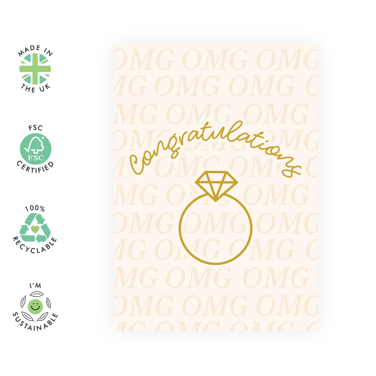 Cute Engagement Card for Him and Her - "Congratulations" - Gifts for Friends, Brother, Sister, Bestie, BFF, Son, Daughter - Minimalist and Romantic Ring Design - Includes Envelope