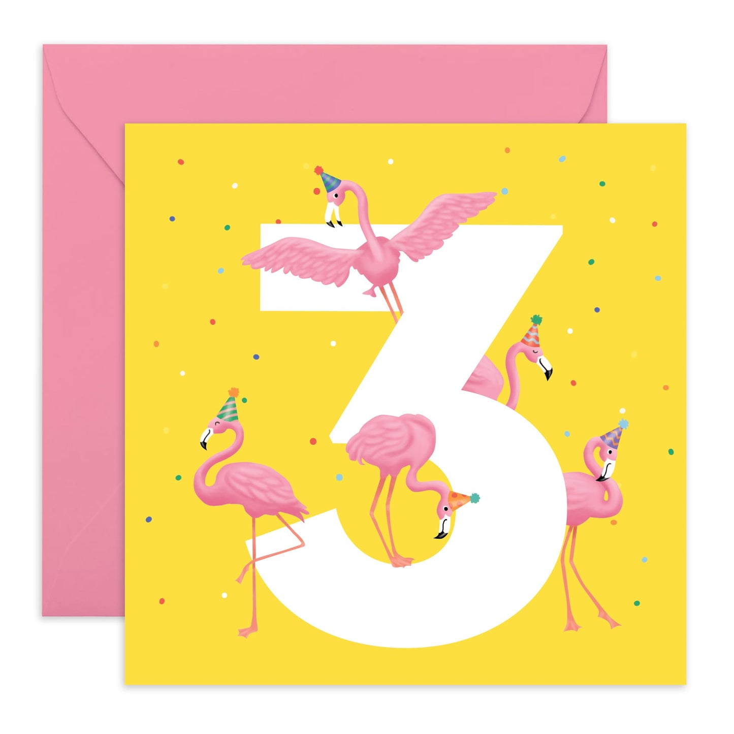 3rd Birthday Card - Flamingo Age 3 - Baby Milestone Cards Age Three - Third Birthday Cards - Animal - Gifts For Son Boys Grandson Nephew - Comes With Sticker By Central 23