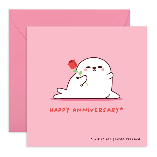 Cute Anniversary Card - 'Lazy Seal Anniversary' - Romantic Gifts for Husband, Wife, Partner, Other Half, Couples, Girlfriend, Boyfriend - Valentines Day Present - Comes with Fun Stickers