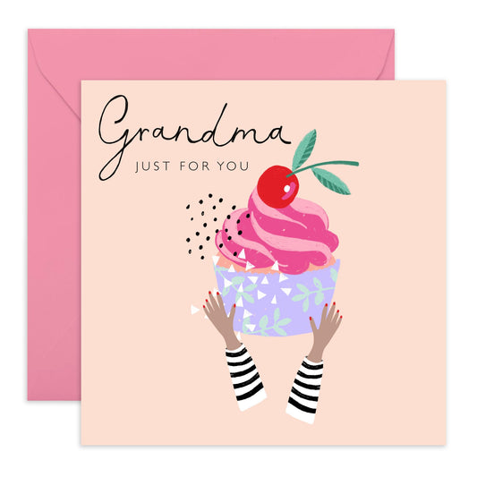 Birthday Card For Grandma - Just For You - Sweet Greeting Cards For Grandmother - Bday Cupcake - Nana Birthday Card For Her - Grandma Gifts - Comes With Stickers By Central 23