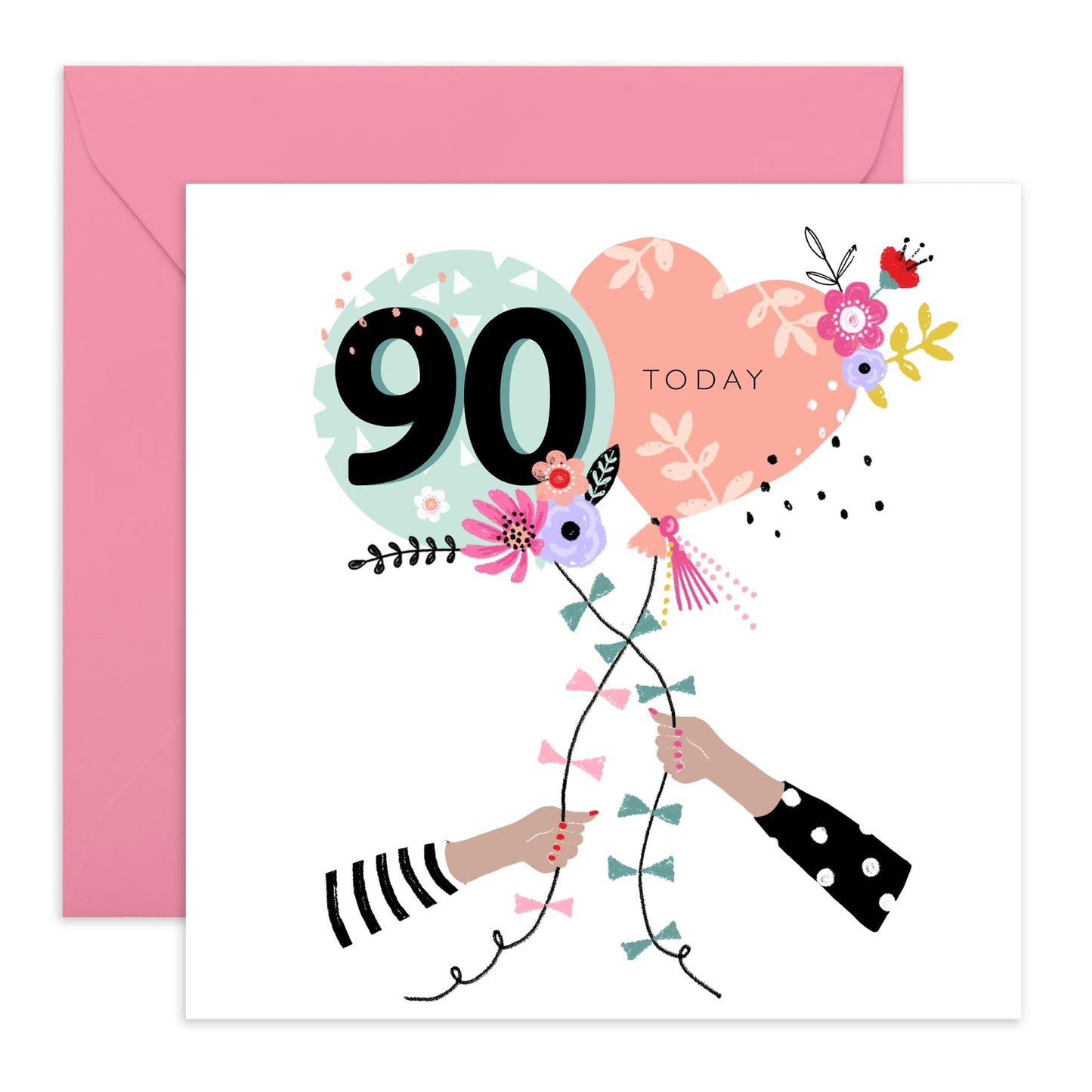 90th Birthday Card For Grandma - Nan Birthday Card Age Ninety - Ninetieth Bday Gifts For Her Women Nan Wife - Elegant Floral Milestone Cards - Comes With Cute Stickers By Central 23