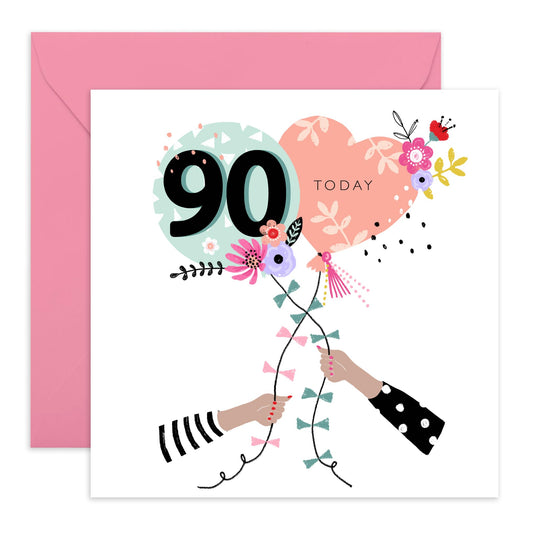 90th Birthday Card For Grandma - Nan Birthday Card Age Ninety - Ninetieth Bday Gifts For Her Women Nan Wife - Elegant Floral Milestone Cards - Comes With Cute Stickers By Central 23