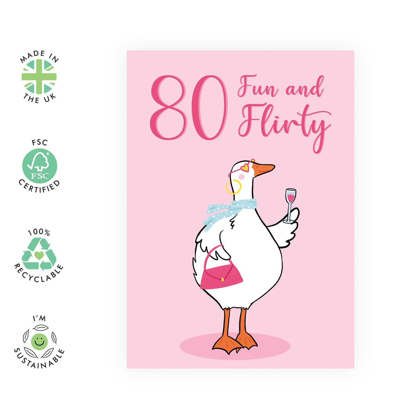 80th Birthday Card For Women - 80 Fun And Flirty Goose - Grandmother Birthday Greeting Card - Wine Birthday Card - Happy Eightieth Birthday Card For Grandma - Comes With Fun Stickers - By Central 23
