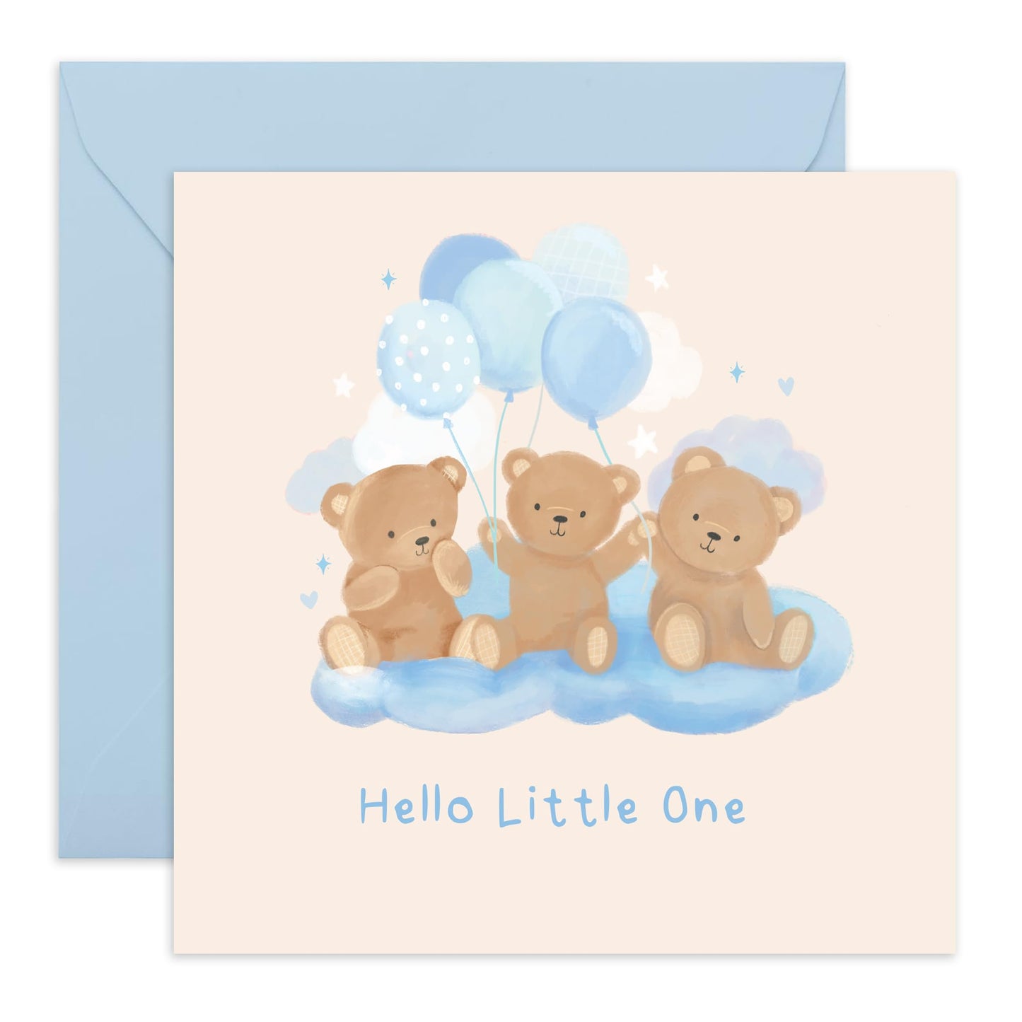 Congratulations Card - 'Hello Little One Teddy Boy' - Gifts for Babies and Parents - New Born Baby - Comes with Fun Stickers